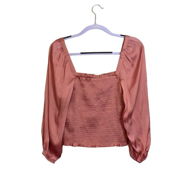 J. Crew Square Neck Pink Satin Smocked Blouse Top Size S - Picture 2 of 12